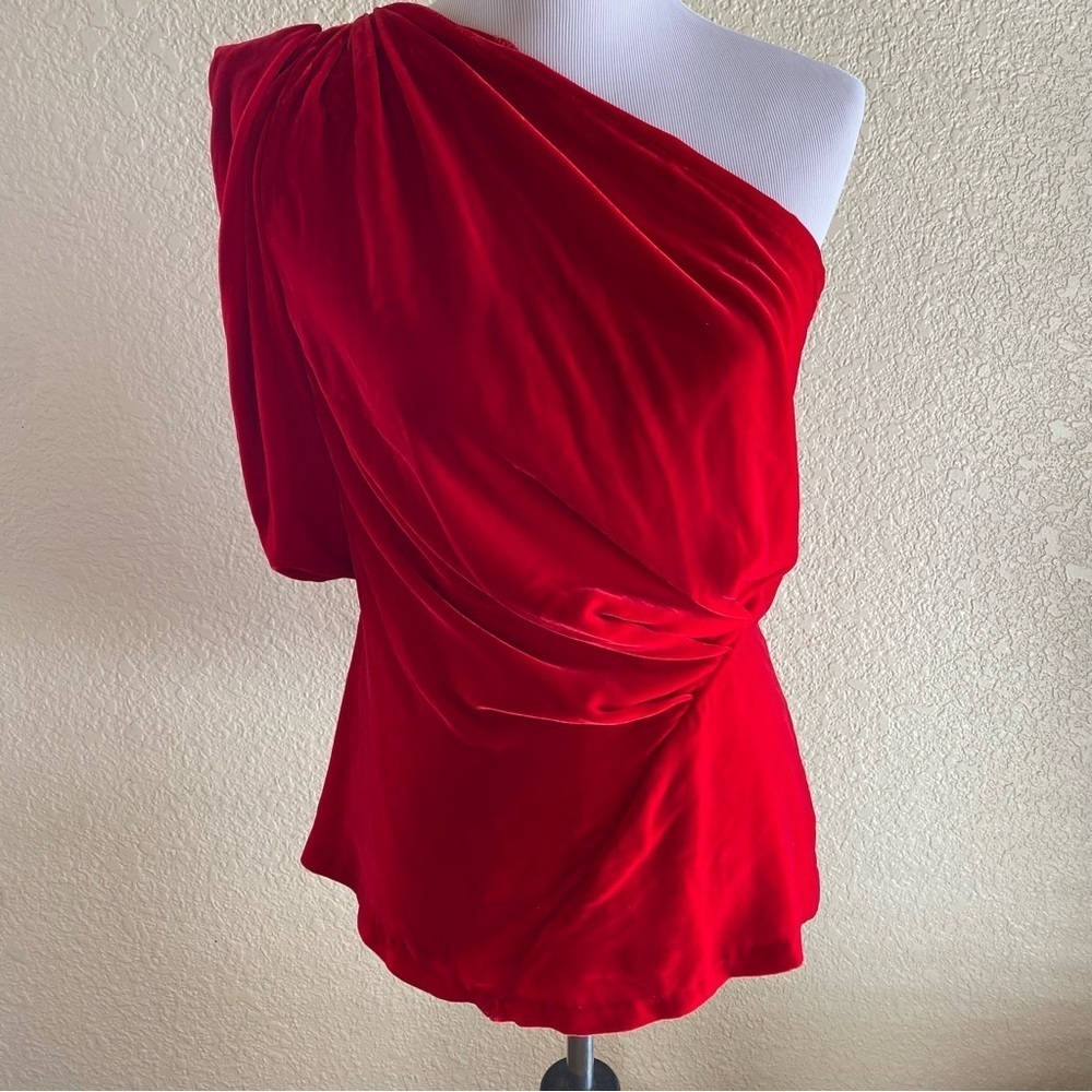 Eva Franco Silk Daphne Top Blouse One Shoulder Velvet Red Ruched: 10